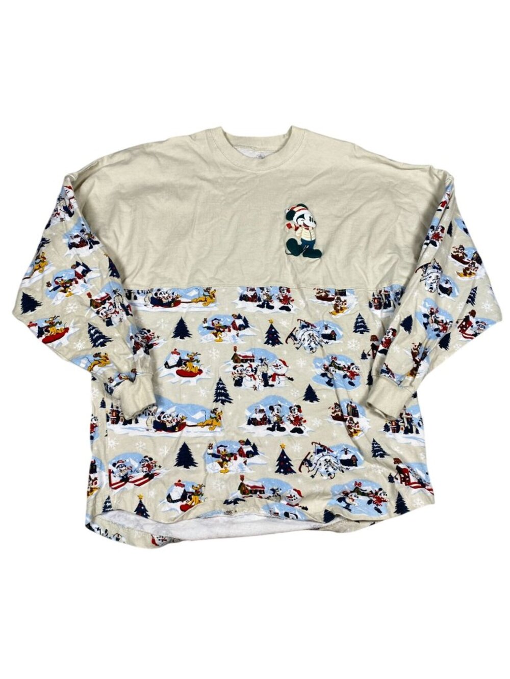 Disneyland Resort Holiday Spirit Jersey Beige XS Long Sleeve Winter Mickey Frien